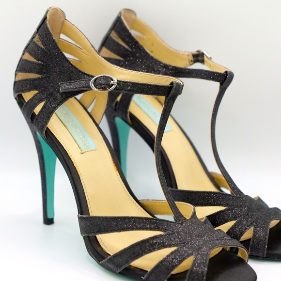 Betsey Johnson Glitter Black Heels size 8.5 Vintage Inspired 🙌🏻✨⏰💭🤝⌛️ - Picture 10 of 16